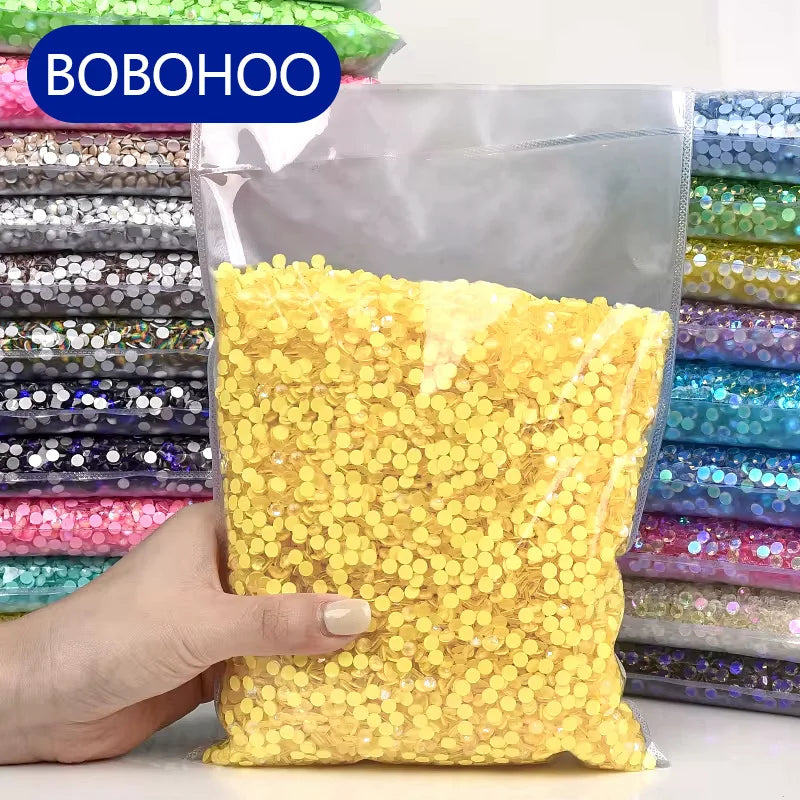 BOBOHOO Wholesale Luminous Rhinestones Bulk Glow in the Dark Loose Strass Glass Garments Non Hot Fix Rhinestone for Jeans Shirt