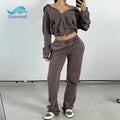 2026 Spring Clothing Set French Terry Wash Tracksuit Vintage Outfit 2 Piece Sweatpants and Zip up Hoodie Set Women Jogging Suits