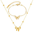 Temperament Golden Beads Bracelet Earrings Jewelry Non Tarnish Stainless Steel Necklace Sweet Bow Necklace Gifts for Women