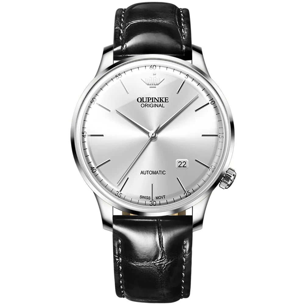 Oupinke 3269 China Professional Manufacture High Hardness Coated Glass Mirror Luxury Mechanical Leather Watch for Men