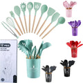 Silicone Colorful 12-Piece Kitchen Utensil Set with Wood Hand Grip for Home Cooking