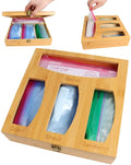 Wholesale Hot-Selling Bamboo Ziplock Bag Storage Organizer Dispenser for Kitchen Drawers Food Storage Bag Drawer Organizer