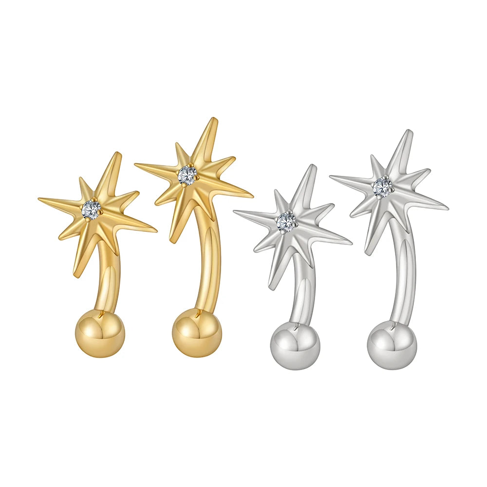 Right Grand ASTM F136 Titanium 16G CZ North Star Rook Earring 6mm 8mm Curved Barbell Eyebrow Cartilage Tragus Labret Piercing