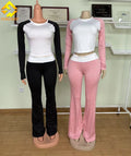 2025 Fall  Women Tracksuit Long Sleeve Pullover Sweatshirt  Jogger Two Pieces Pants Set Thick Fleece Flared Pants Set