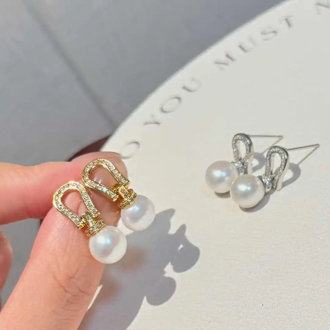 Great Value Special Offer Luxury Horseshoe Ear Nail 9mm Natural Freshwater White Bread Pearl Earrings Gift Anti Allergy Party