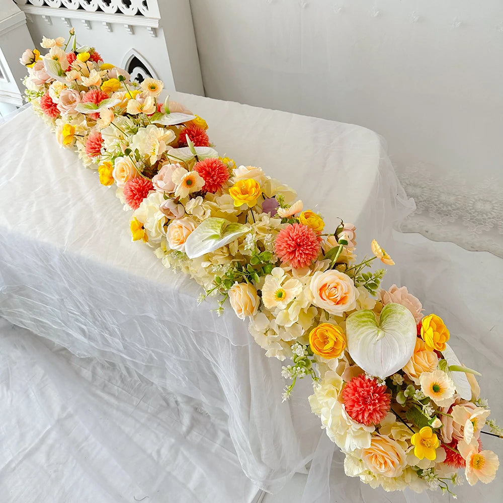 Customizable Artificial Silk Flower Table Runner and Floor Decoration Wedding Arch Flower Row for Christmas Occasions