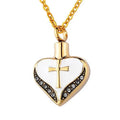 Gold Color Stainless Steel Crystal Heart Memorial Necklace Cross Cremation Ash Pendant Holder Keepsake Urn Heart Cremation Urn