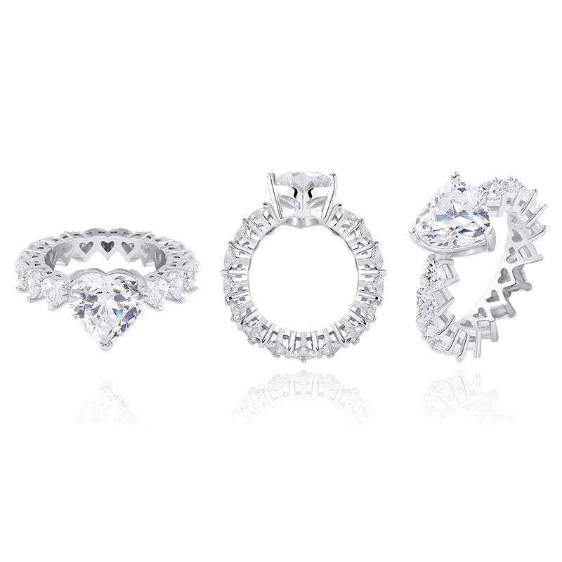 Fashion Jewelry Bijoux Shiny Cubic Zirconia 18K Gold Plated Women Diamond Wedding Engagement Rings Heart Stone Ring