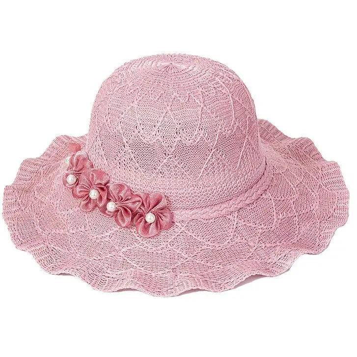Wide Brim Sun Hat Foldable Floppy Summer Cap Women Ruffled Flowers Beach Hat for Travel Decoration