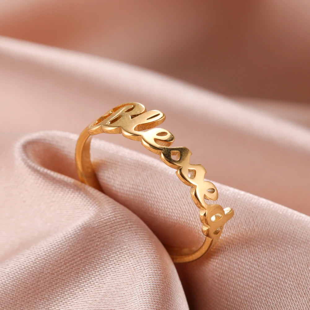 Myshape Religious Blessed Stainless Steel Rings for Women Good Hope Pray Rings Gold Color Birthday Jewelry Gifts Wholesale 2024