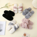 MIO New Design Women Winter Soft Bottom Indoor Home Plush Slippers Cross Open Toe Breathable Cozy Non-Slip Fluffy Fur Slippers