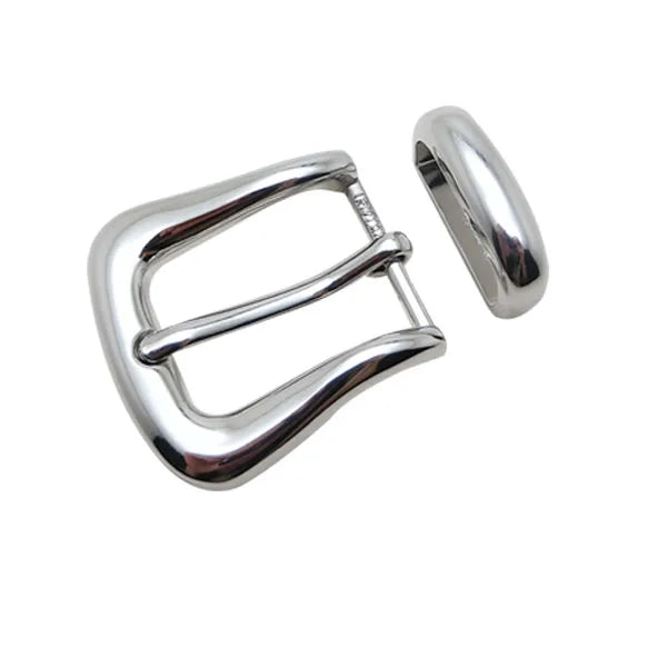 25Mm Luxury Metal Zinc Alloy Polish Nickel Electroplated Pin Belt Buckle With Loop Buckle for Small Size woman Belt Buckle Set