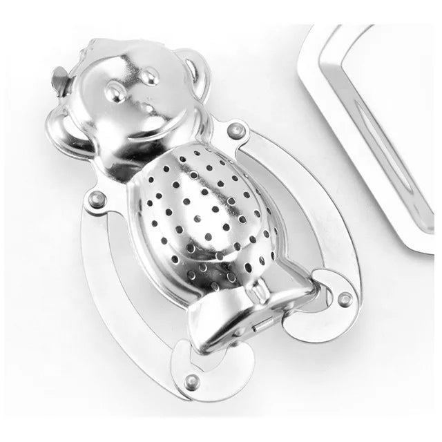 New Design Creative Monkey Frog Shape Stainless Steel Tea Infuser Metal Tea Filter Strainer With Drip Tray