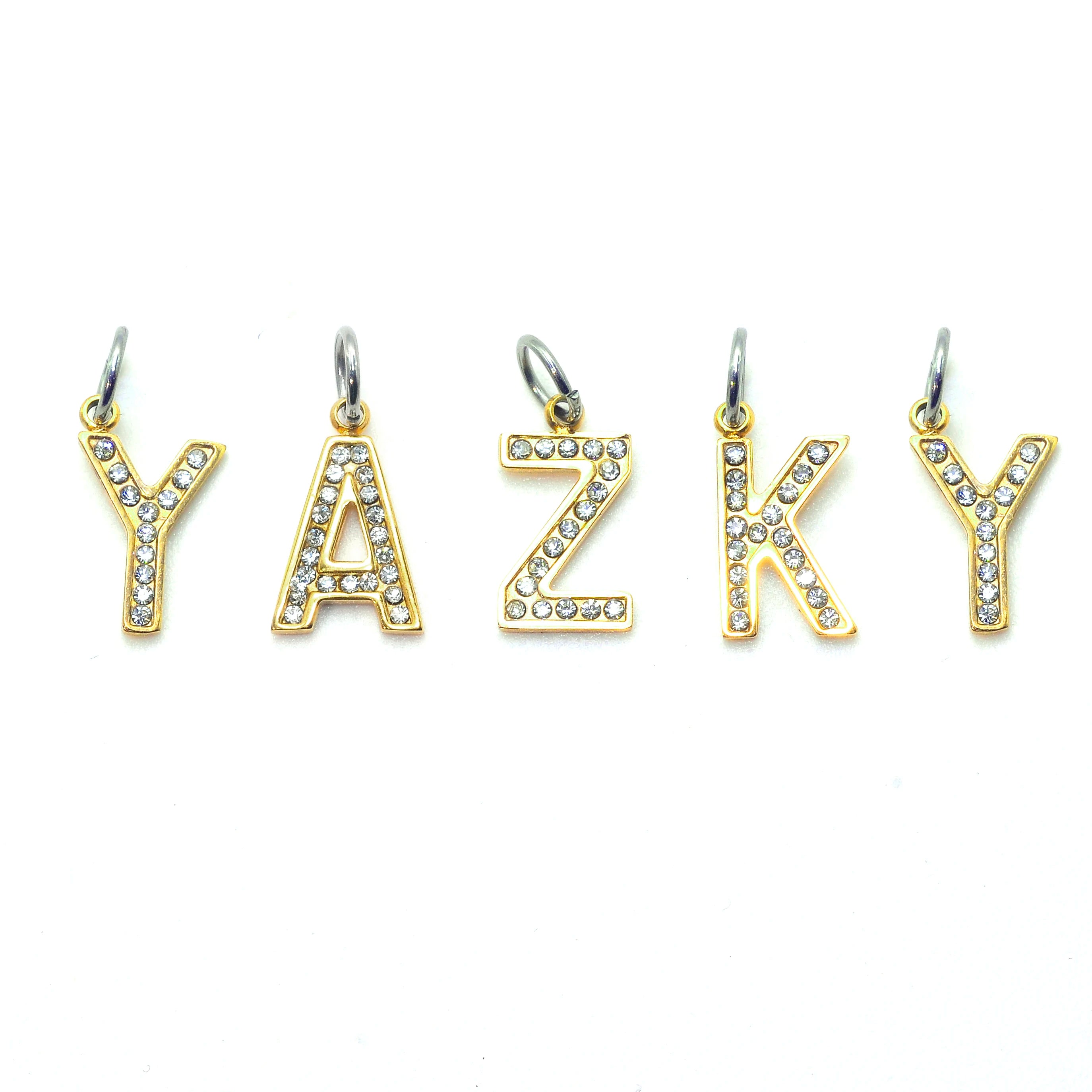 Wholesale 14K Gold Plated Stainless Steel Children's Zircon A-Z 26 Letters Initial Pendant Anklet Necklace Set