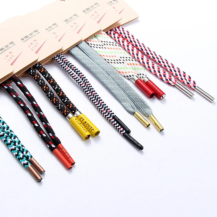 Wholesale Custom Flat Drawstring Cord Hoodies Shoes Bags Packaging Braided Made Plastic Metal Silicone-with Tip End Coating