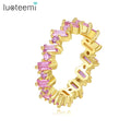 LUOTEEMI Ring Light Wonderful Pink Color Girl's Trendy Ring Real Gold Plated Finger Rings for Women Men