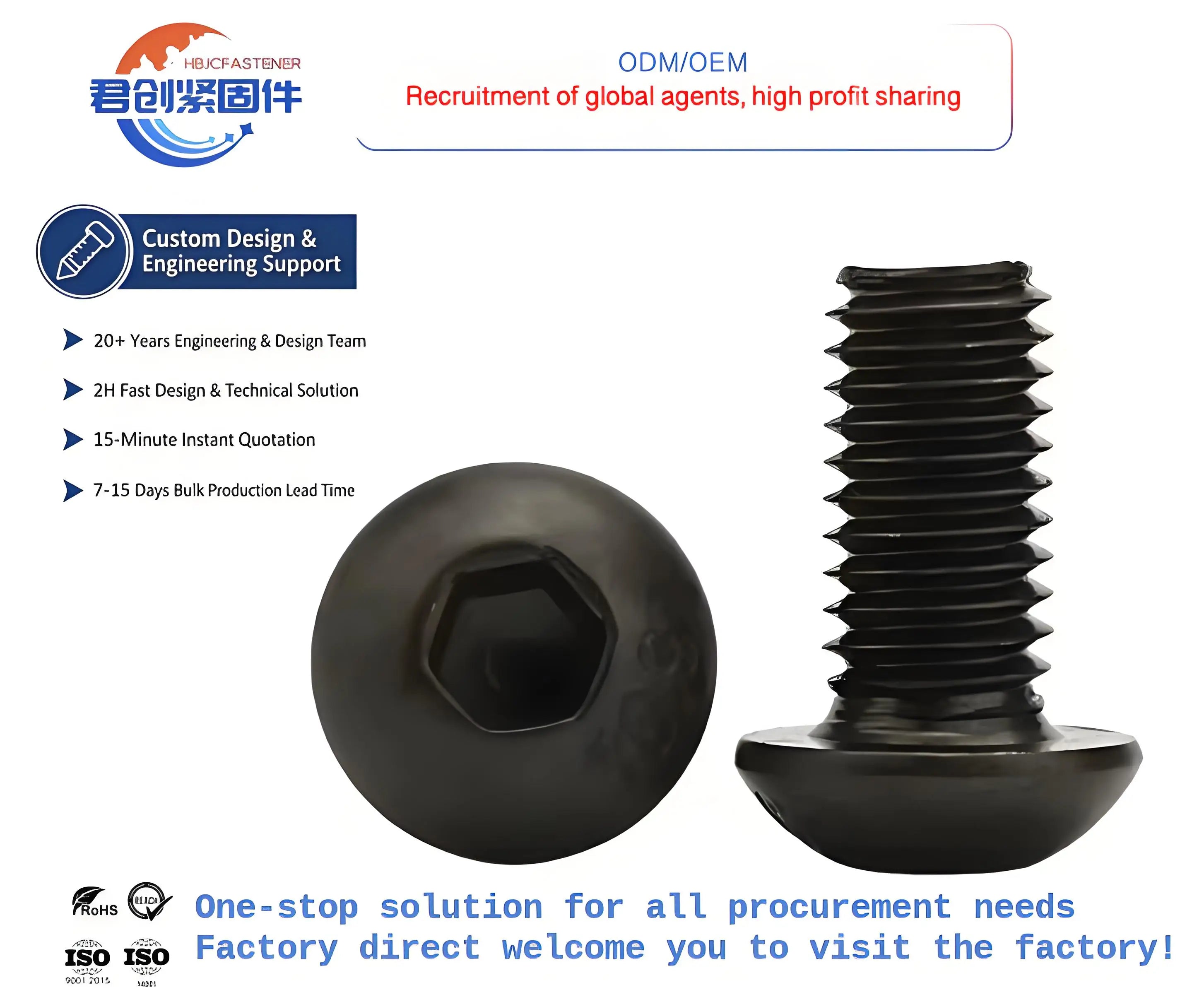 10.9 12.9 Grade Carbon Steel Black Hex Socket Bolts American Standard M10 Round Head Machine Screws Half Head Design