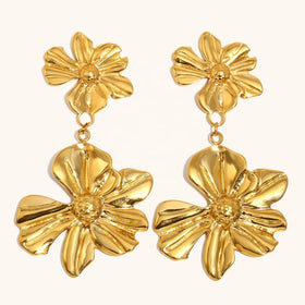 Dingran Elegant Ladies Jewelry Flower Drop Earrings Luxury Exaggerated Gold Plated Statement Earrings
