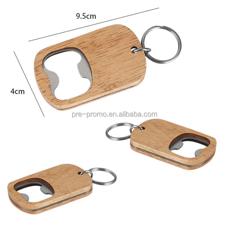 Custom Wholesale Stainless Steel Wood Bottle Opener Keychain