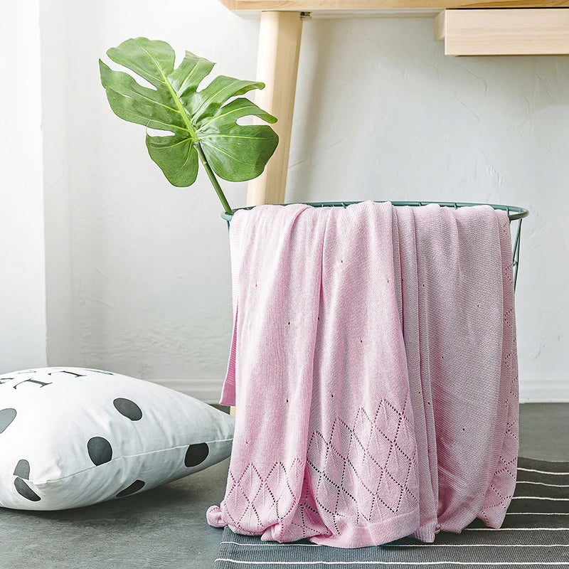 MDS Solid Lightweight Woven Bamboo Fiber Knitted Throw Blanket Decorative for Summer