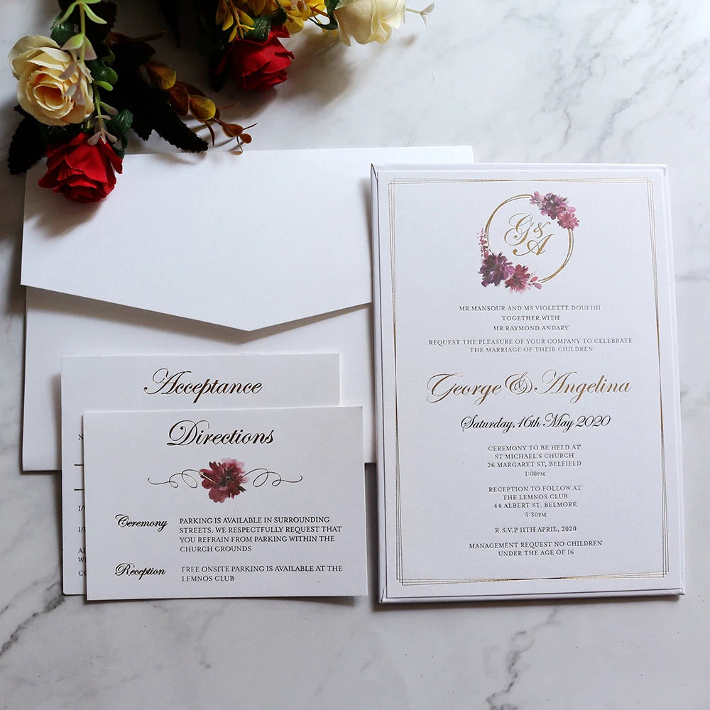 Creative Personalised Design Wedding Invitations Single Page Hard Board Card with Pocket and Small Card on the Back