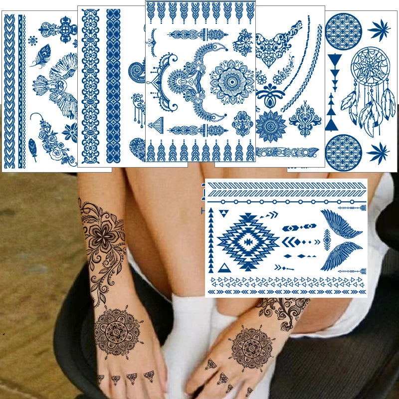 Custom 3D Finger Mehndi Design Tattoo Stickers Water Transfer Temporary for Women Water Proof  Henna Tattoo Stickers