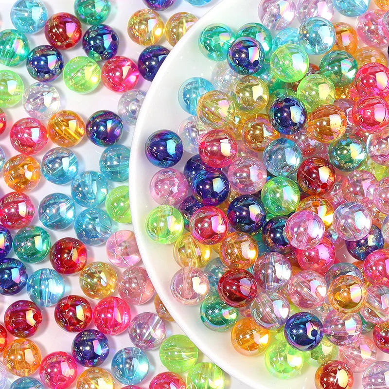100pcs Acrylic Magic Color Round Bead AB Color Straight Hole Mixed Transparent Color Bead Manufacturer Wholesale