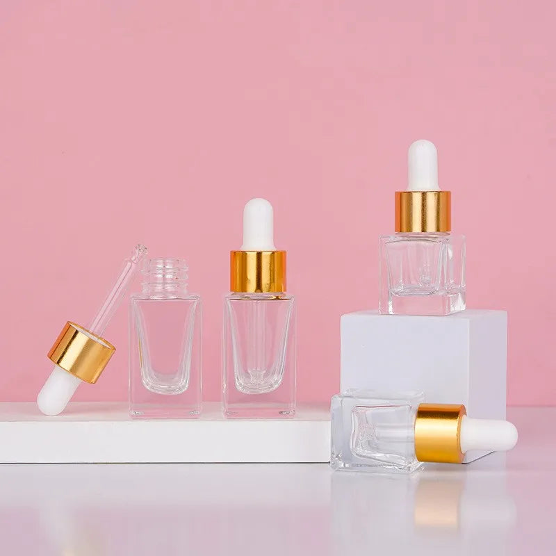 Wholesale 5ml 10ml Small Cubic Glass Dropper Bottle for Essential Oil Cosmetic Packaging