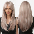 Factory Prepare for Shipment Long Straight Ash Blonde Synthetic Wigs for White Women Layered Wig with Long Bangs Natural Hair