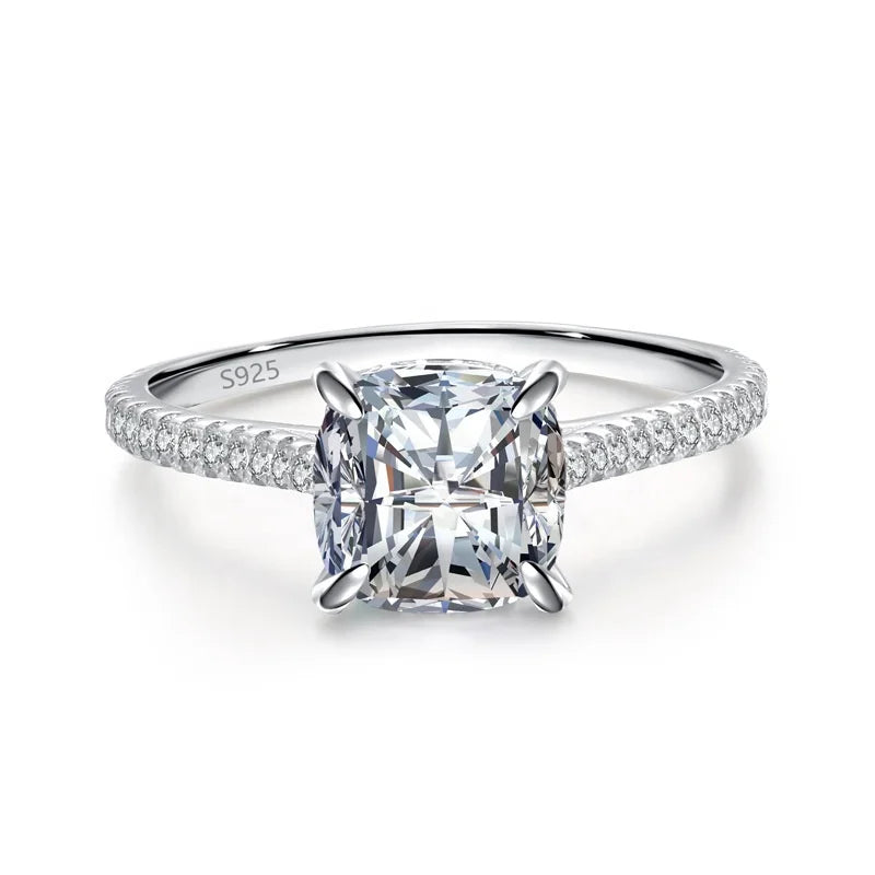 JZ1404 Luxury 925 Sterling Silver Wedding Rings for Women Cushion Cut Wedding Ring Simulated Diamond Engagement Ring Jewelry