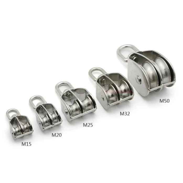 SS304 Double Snatch Block Single Sheave Swivel Fixed Pulley Rigging Block 304 Stainless Steel Pulley