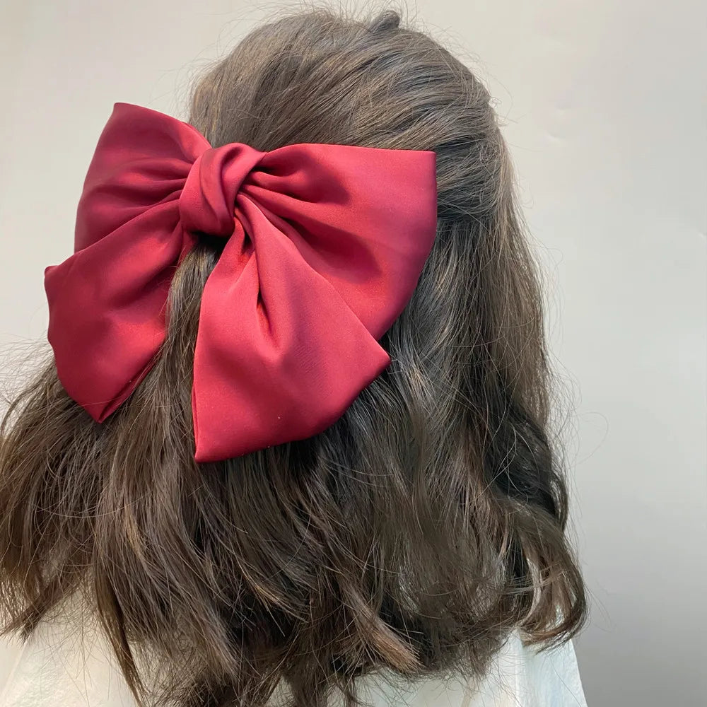 Hot Sales Lady Women Hair Accessories Large Silk Hairband Fashion Red Double Bow Knots Hair Clip