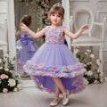 Elegant Western Style Flower Girl Wedding Dress 3D Rose Pattern Dresses for Girls of 10 Year Old Long Tail pink Gown for Girls