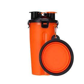 Dog Eco-Friendly Plastic 2-in-1 Collapsible Water Bottle & Bowls Solid Pattern for Travel Walking Hiking