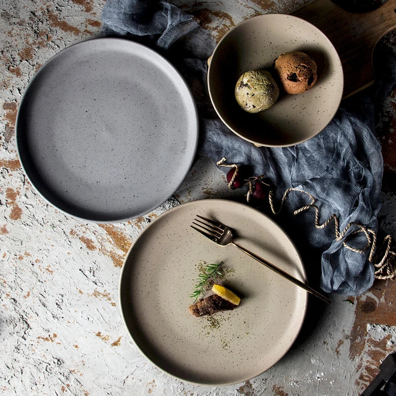 Cheap Restaurant Dinner Brown Grey Color Glazed Hotel Dish Porcelain Plate
