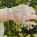 Natural Green Gemstone Colour Necklace Women Beach Stainless Steel Bracelet with Evil Eyes Pendant Stone Necklace Sets Jewelry