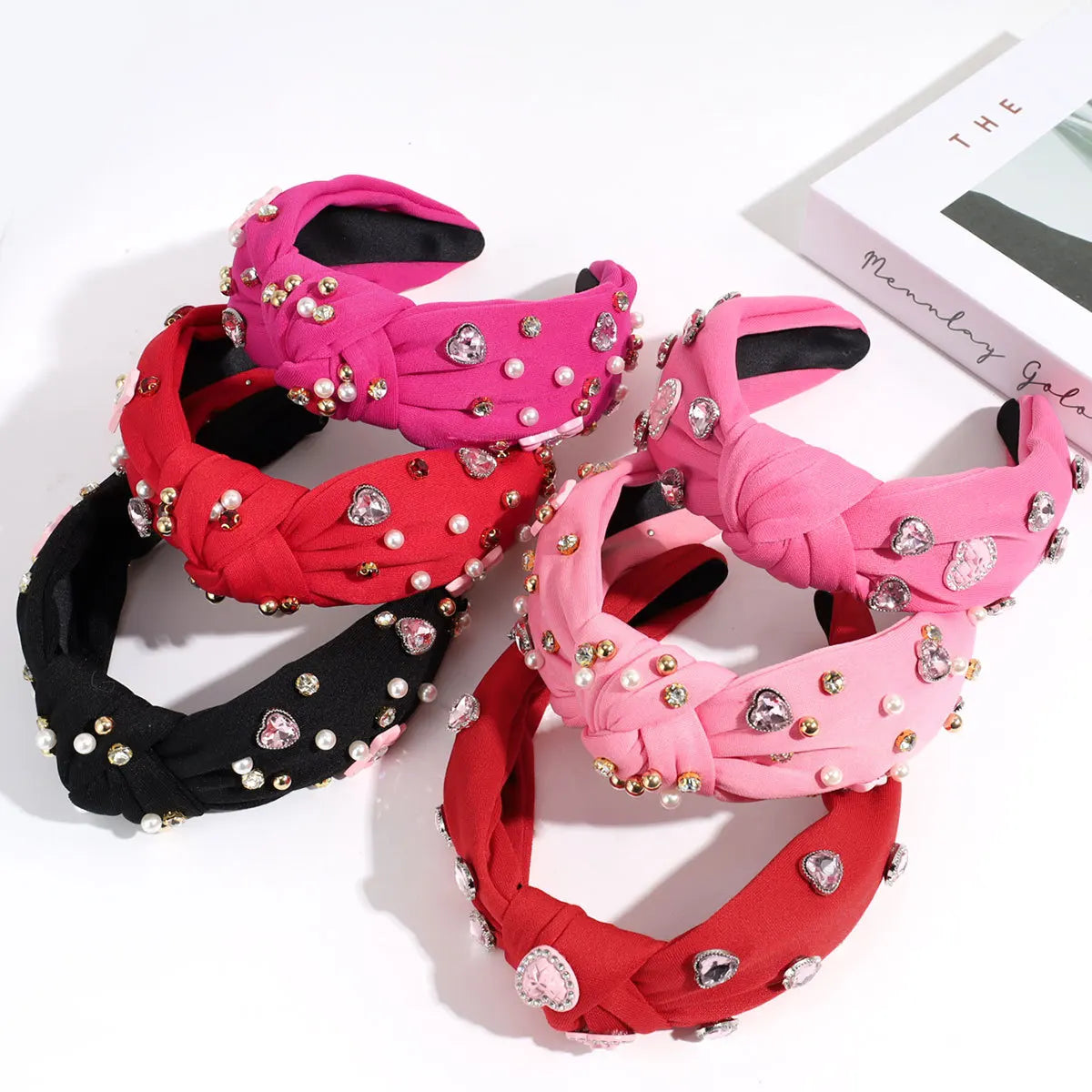 Wholesale Unisex Pearl Hair Band Custom with Heart Shape Rhinestone Sweet Style Fabric Birthday Headband