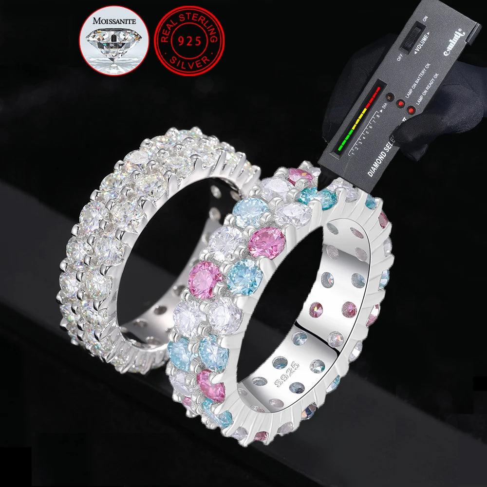 2 Rows 3mm VVS Moissanite Engagement Ring Wedding Jewelry 925 Sterling Silver Diamond Tennis Band Eternity Ring for Women Girls