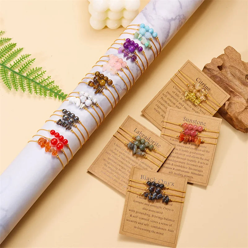 Wholesale Natural Crystal Bracelet Set with Round Stones Mosaic Technique Hand-woven Design-Souvenir Gift