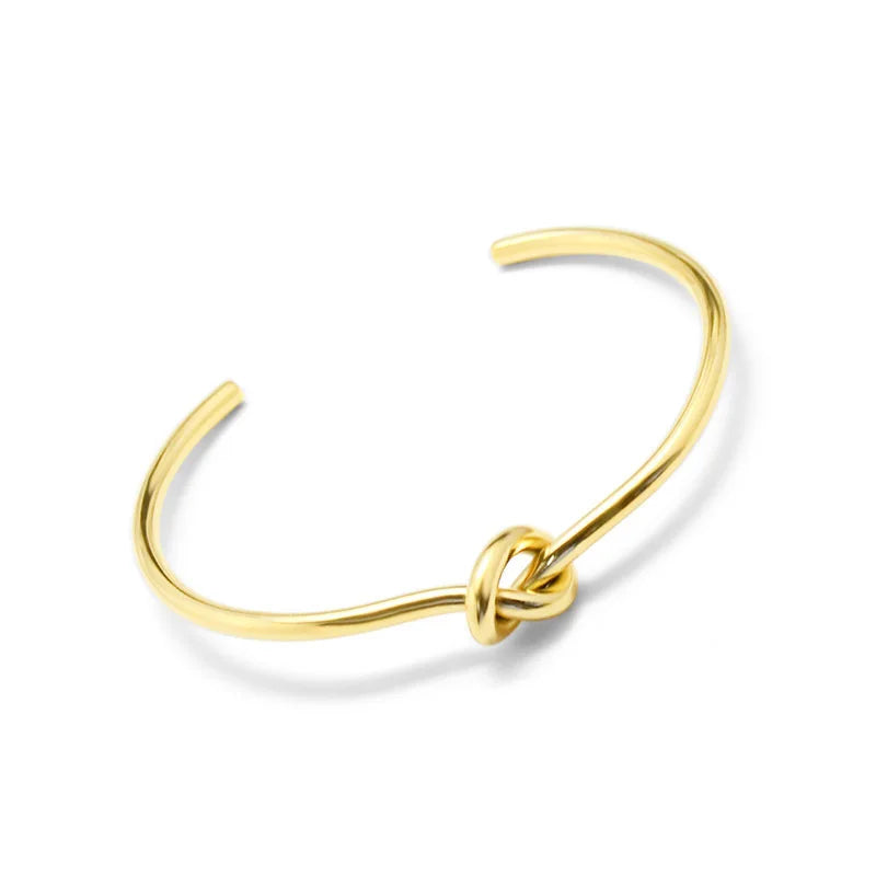 Simple Non Tarnish Hot Selling Stainless Steel clear Knotted Gold Cuff Bangle Bangles