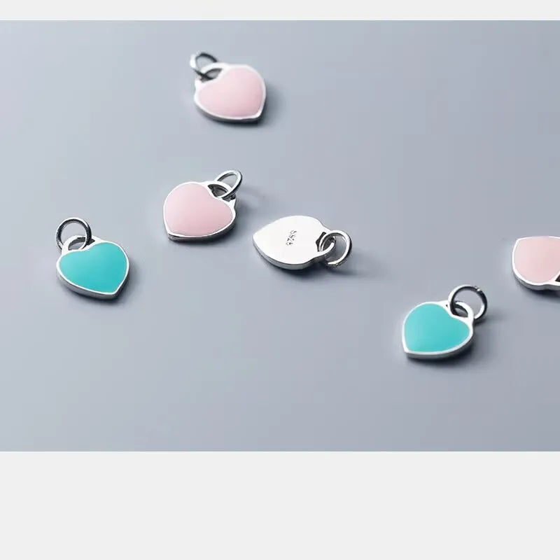 Wholesale DIY Solid 925 Sterling Silver Love Heart Pendant Cute Pink Green Heart Charm with Zircon for Gift