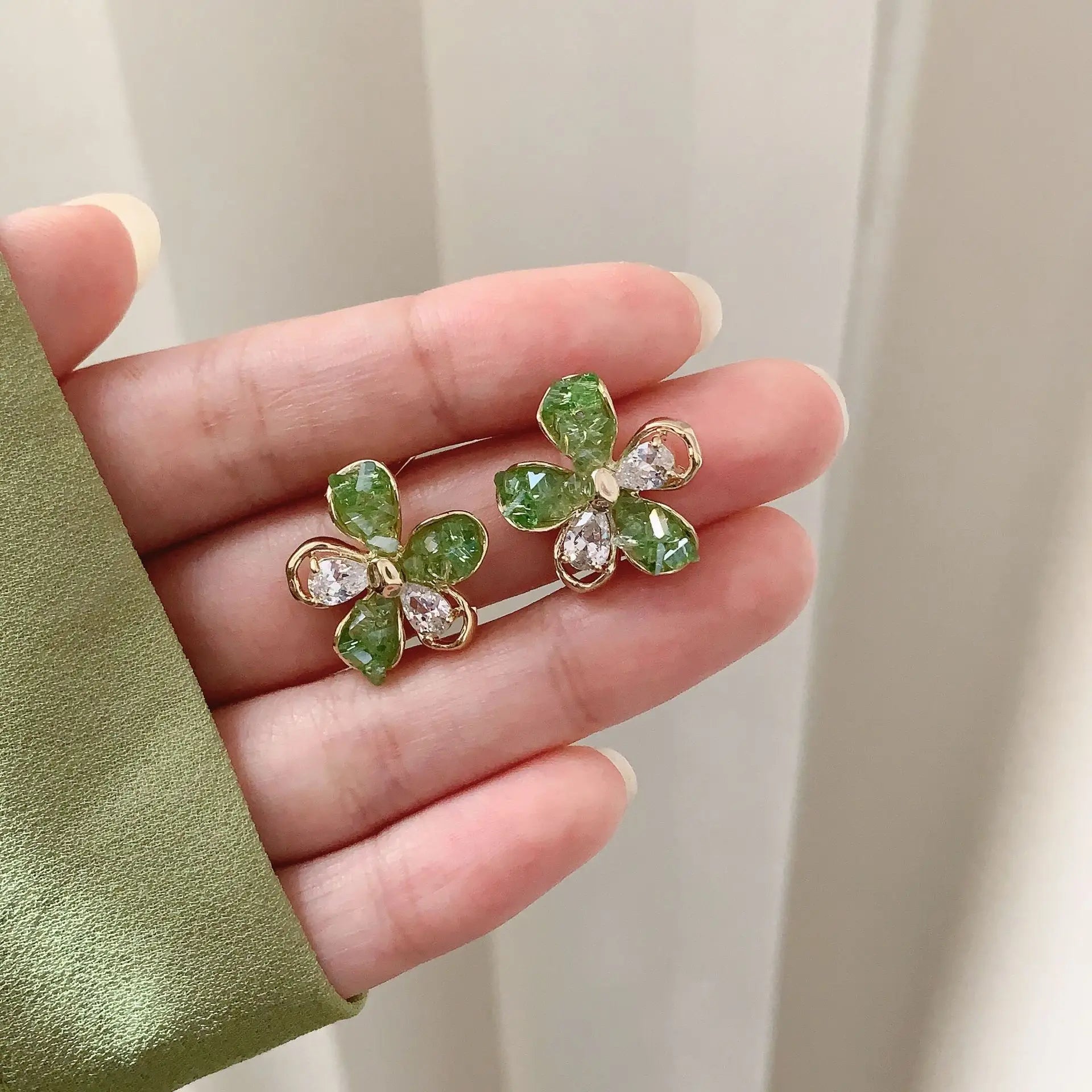 Summer Korea Style Cute Fashion Earrings Green Orange Diamond Zircon Earrings Flower Crystal Earrings for Women 2023 Trendy