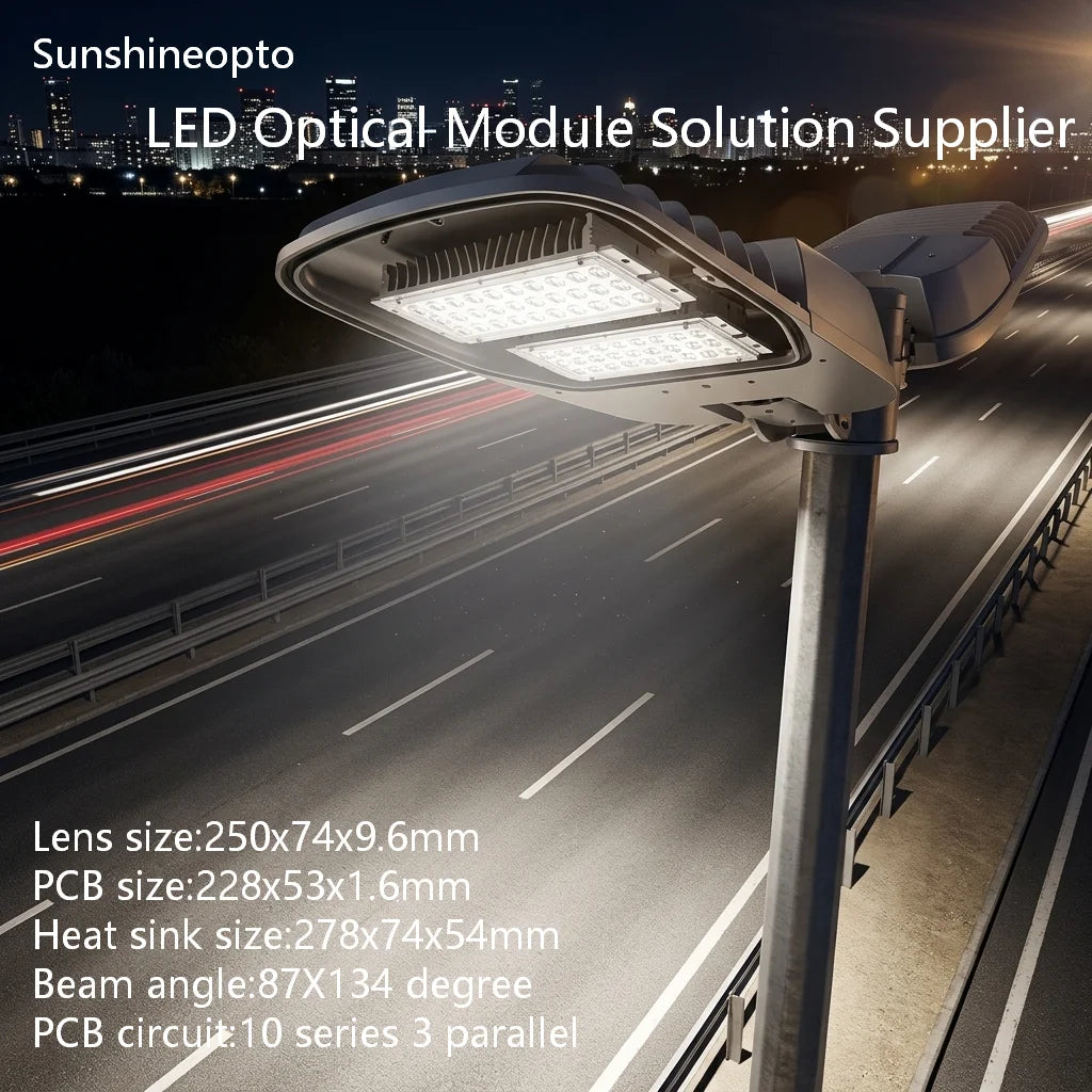 30W 30 in 1 LED Street Light Module With Heatsink 87X134 Degree Beam Angle Lens for Highway Tunnel High Bay Lighting Supply
