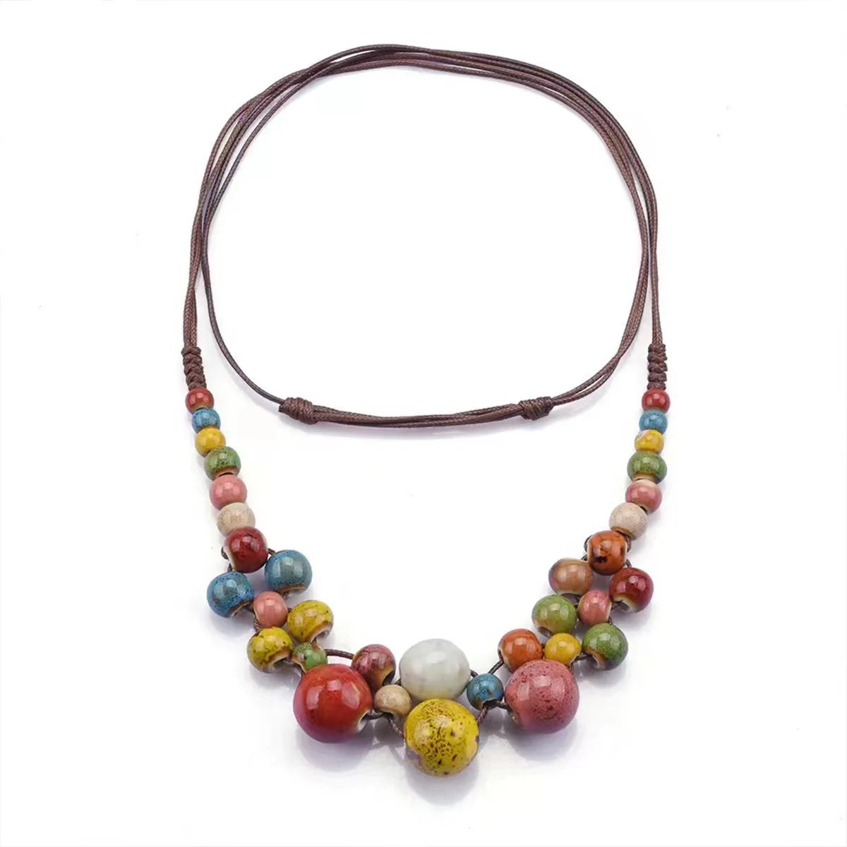 Bohemian Ethnic Style Fashion Necklace for Women Tricolor Ceramic Bead for Parties