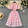 Women's Elegant Socialite Party Casual Dress LE2310 Heavy Embroidery Sequin Mesh Three-Dimensional Flower Design Woven Lace