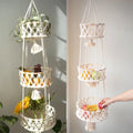 3 Tier Handmade Woven Round Organizer Rack Wall Mounted Boho Macrame Wall Hanging Shelf Natural Cotton Cord Hangings Shelves