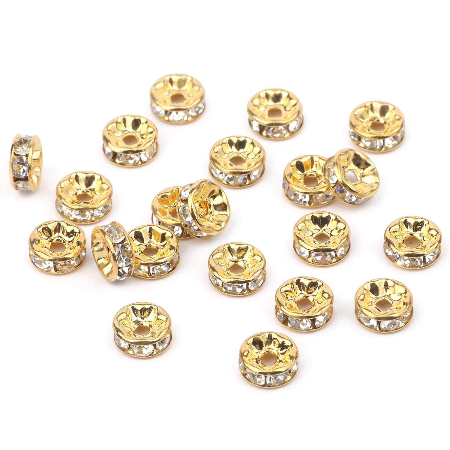 Wholesale 18K Gold Color 4/6/8/10mm Crystal Rhinestone Rondelle Spacer Beads Metal Material for Jewelry Making