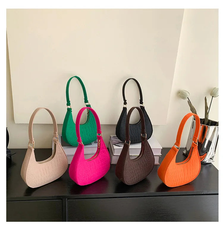 2024 Summer New Solid Color Temperament Fashion Casual Stone Pattern Underarm Bag Single Shoulder Women's Handbag