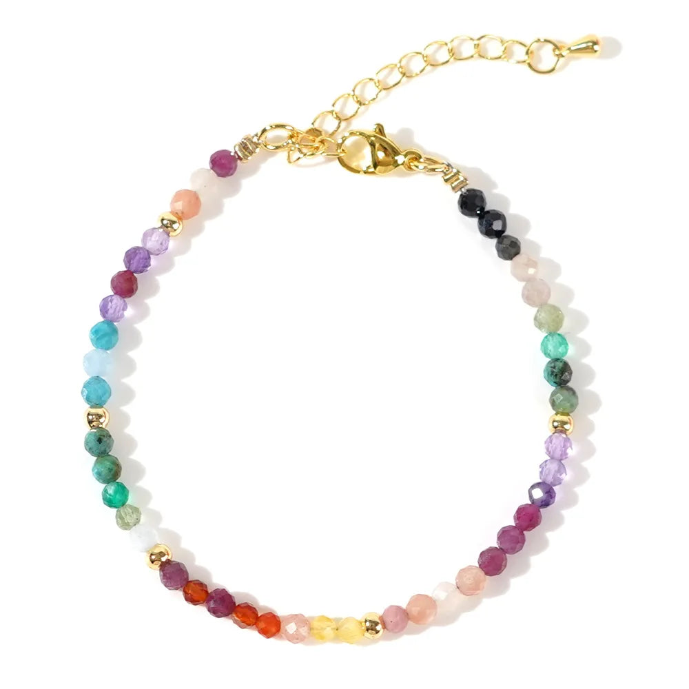 Hot Selling Holiday Style 3mm Color Natural Stone Bracelet Boho Style Fashion Simple Beaded Bracelet for Women