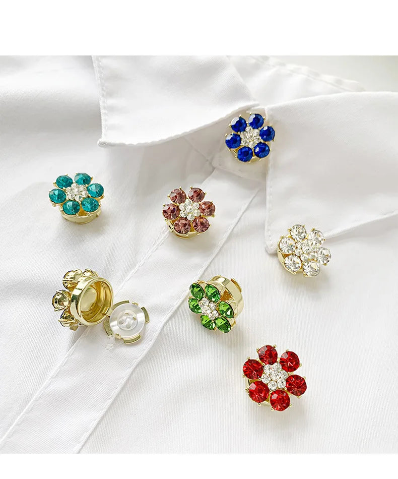 JFRB062 High-end Colorful Rhinestone Flower Shirt Button Covers Apparel Accessories Cufflinks Button Covers Clip for Garment